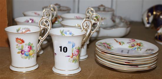Set of 6 Coalport floral decorated coffee cups and saucers, a Dresden tray and 2 lidded trinket pots (15)